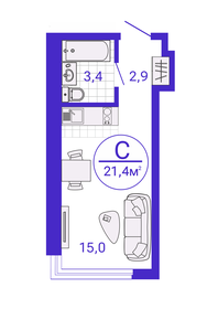 Квартира 21,4 м², студия - изображение 1