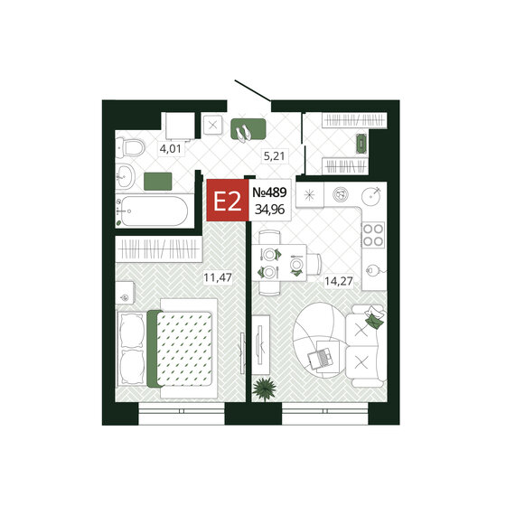 35 м², 1-комнатная квартира 4 894 400 ₽ - изображение 19