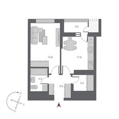 Квартира 43,8 м², 1-комнатная - изображение 2