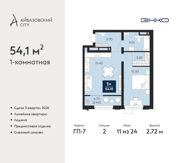 54,1 м², 1-комнатная квартира 9 580 000 ₽ - изображение 33