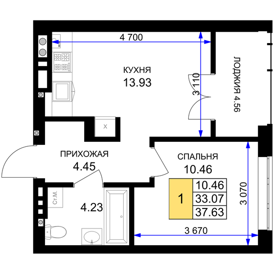 35,8 м², 1-комнатная квартира 4 300 000 ₽ - изображение 106