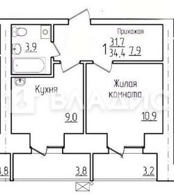 Квартира 34,4 м², 1-комнатная - изображение 1