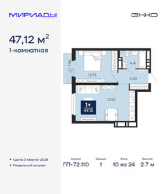 Квартира 47,1 м², 1-комнатная - изображение 1