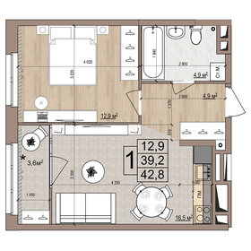 Квартира 42,8 м², 1-комнатная - изображение 1