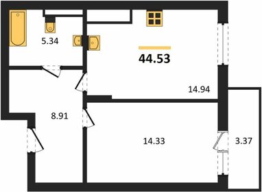 Квартира 44,3 м², 1-комнатная - изображение 1