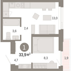 Квартира 33,9 м², 1-комнатная - изображение 3