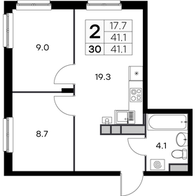 Квартира 41,1 м², 2-комнатная - изображение 1