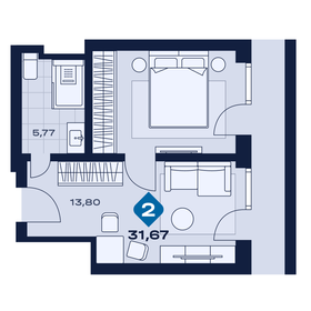 Квартира 31,7 м², 2-комнатные - изображение 1