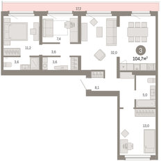 Квартира 104,7 м², 3-комнатная - изображение 3