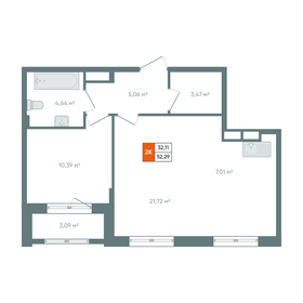 Квартира 53,8 м², 2-комнатная - изображение 1
