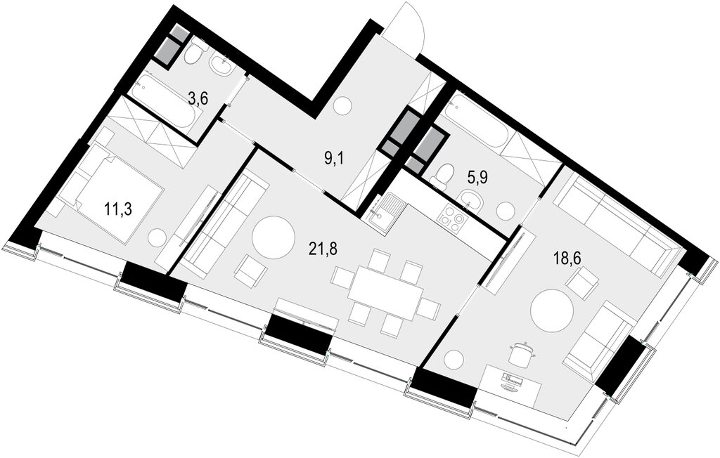 Варианты планировок ЖК Wellton Towers - планировка 6
