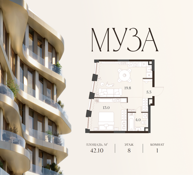 51,1 м², 1-комнатная квартира 54 646 340 ₽ - изображение 65