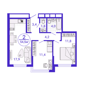 Квартира 54,5 м², 2-комнатная - изображение 1