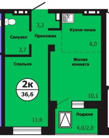 Квартира 36,6 м², 2-комнатная - изображение 1