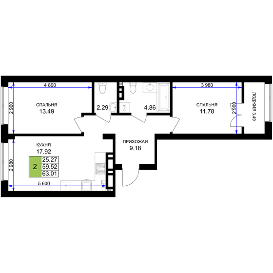 61,3 м², 2-комнатная квартира 10 344 827 ₽ - изображение 46