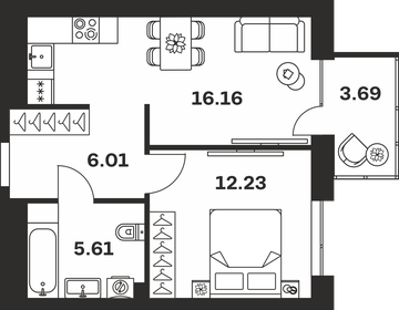Квартира 43,7 м², 1-комнатная - изображение 1