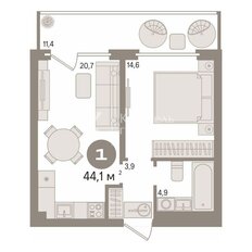 Квартира 44 м², 1-комнатная - изображение 2