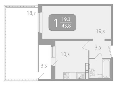 Квартира 43,9 м², 1-комнатная - изображение 1
