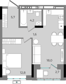Квартира 45 м², 1-комнатная - изображение 1