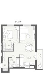 Квартира 51,6 м², 1-комнатная - изображение 1