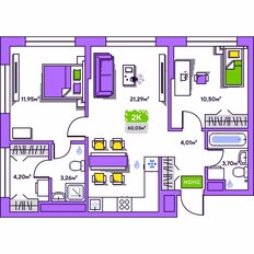 Квартира 63,3 м², 2-комнатная - изображение 2