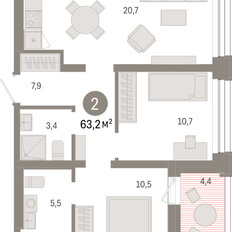 Квартира 63,2 м², 2-комнатная - изображение 3