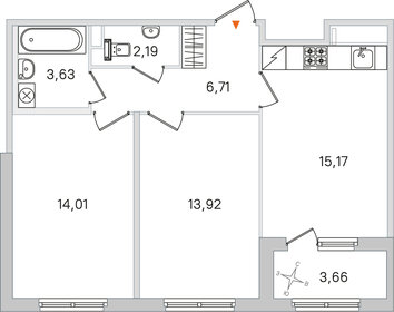Квартира 57,5 м², 2-комнатная - изображение 1