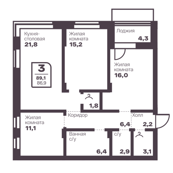 91,1 м², 3-комнатная квартира 12 703 895 ₽ - изображение 29