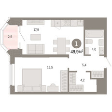 Квартира 49,9 м², 1-комнатная - изображение 3
