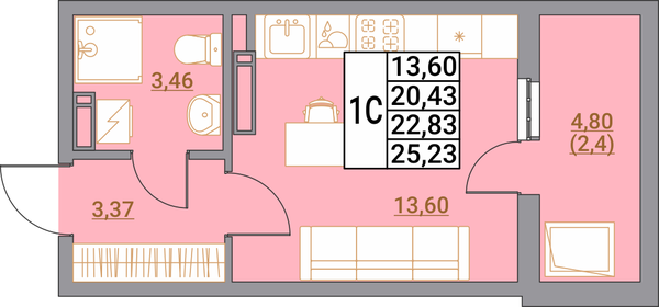 Квартира 25,2 м², студия - изображение 1