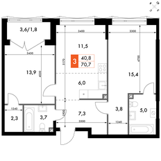 Квартира 70,7 м², 3-комнатная - изображение 2