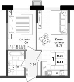 Квартира 37,6 м², 1-комнатная - изображение 1