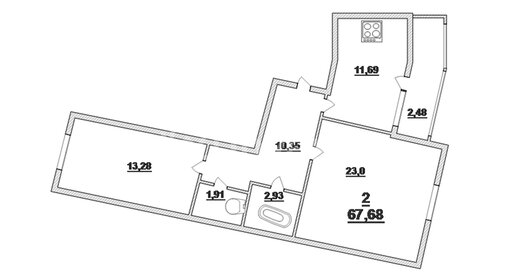 Квартира 67,7 м², 2-комнатная - изображение 1