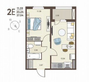 Квартира 37 м², 1-комнатная - изображение 1
