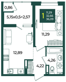 Квартира 36,1 м², 1-комнатная - изображение 1