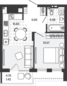 Квартира 36,7 м², 1-комнатная - изображение 1