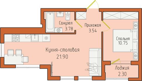 Квартира 42,3 м², 1-комнатная - изображение 1