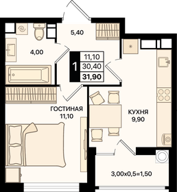 Квартира 31,9 м², 1-комнатная - изображение 1