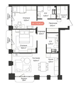Квартира 72,3 м², 3-комнатная - изображение 1