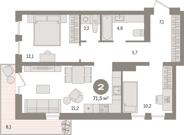 60 м², 2-комнатная квартира 7 450 000 ₽ - изображение 78