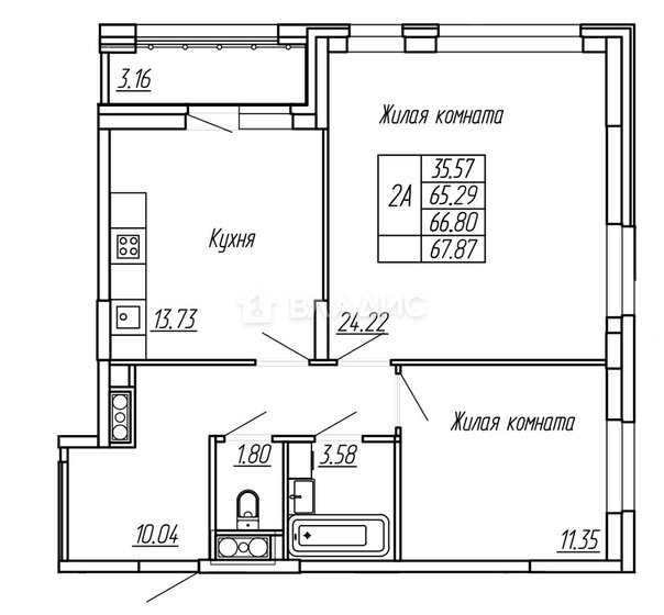 71,8 м², 2-комнатная квартира 6 676 470 ₽ - изображение 55