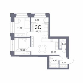 Квартира 63,7 м², 3-комнатная - изображение 1