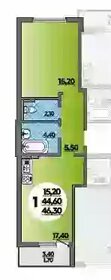 Квартира 46,3 м², 1-комнатная - изображение 1