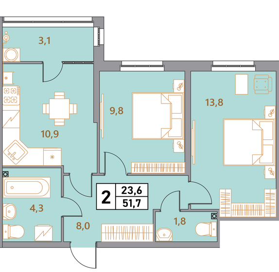 65 м², 2-комнатная квартира 6 670 000 ₽ - изображение 82