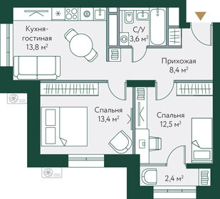Квартира 54,1 м², 2-комнатная - изображение 1