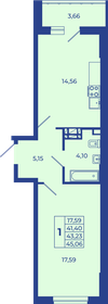 Квартира 45,1 м², 1-комнатная - изображение 1