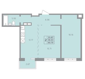Квартира 60,7 м², 2-комнатная - изображение 1