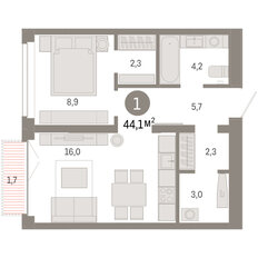 Квартира 44,1 м², 1-комнатная - изображение 3