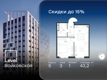 Квартира 43,2 м², 1-комнатная - изображение 1