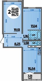 Квартира 66,7 м², 2-комнатная - изображение 1